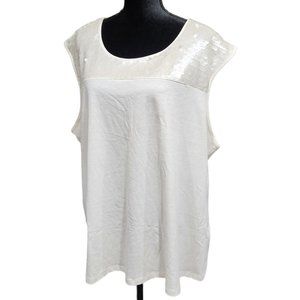 ❤️2/$18 Dana Buchman Womens Ivory Sequin Top Sleeveless Spread Collar Tank 3X